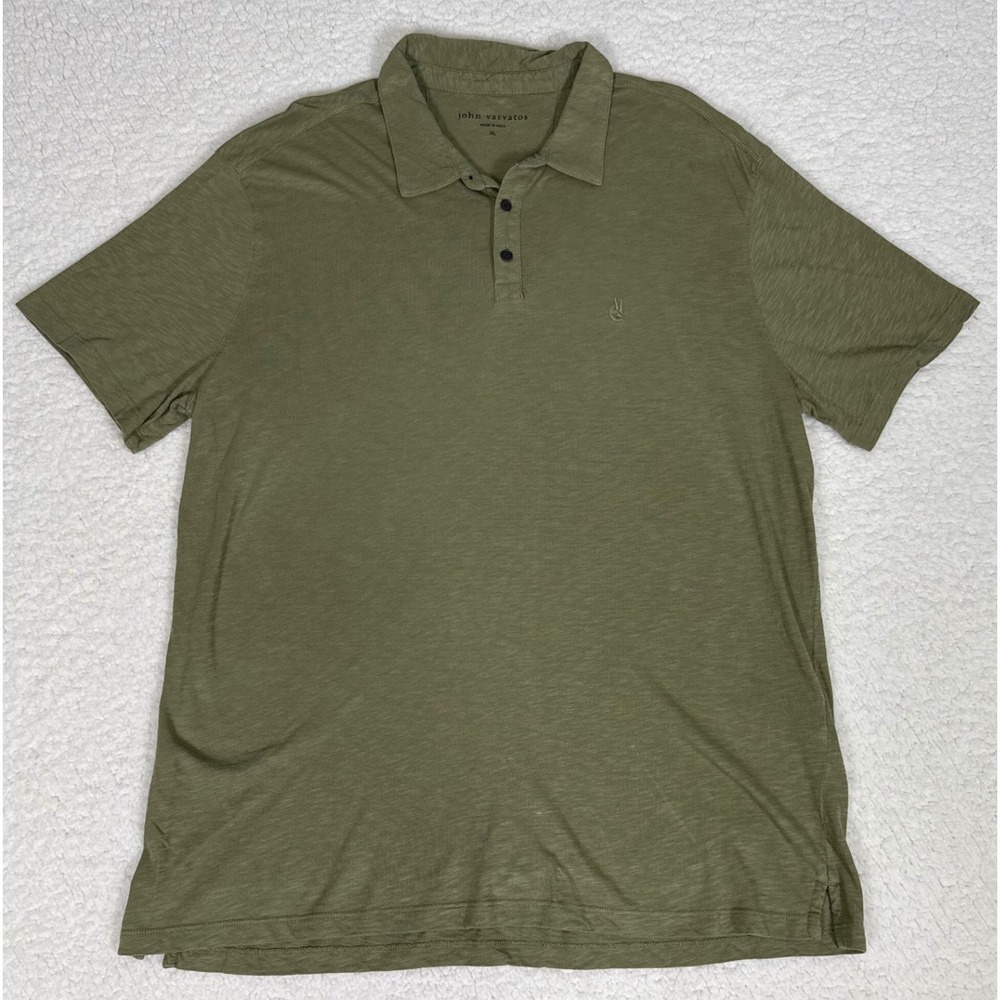 John Varvatos Mens Olive Green Slub Cotton Peace Sign Polo Shirt XL